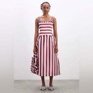 NWT Damson Madder Stripe Midi Dress in pink rose Burgundy fits US 10/12